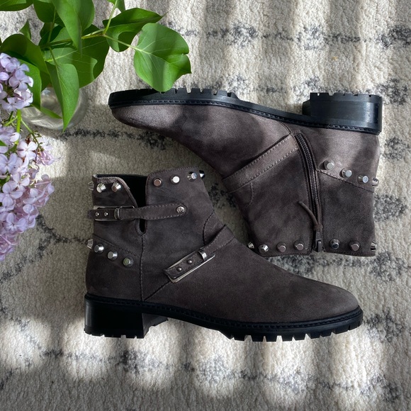 grey suede studded ankle boots